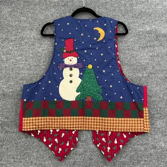 Vintage Handmade Christmas Vest One Size Quilted Santa 90s Folk Art Ugly Teacher - Picture 4 of 6